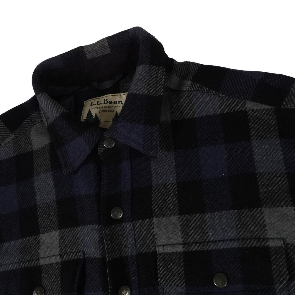 LL Bean Wool Blend Flannel Plaid Dual Pocket Lined Button Up Jacket Men's Large